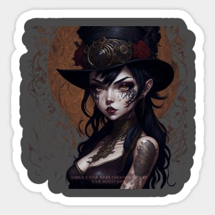 Embrace your inner darkness and let your beauty shine - Anime stempunk goth girl Sticker